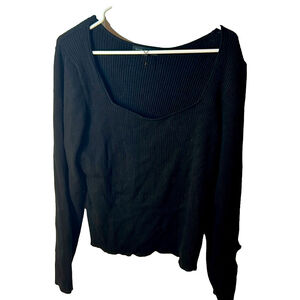 Banana Republic rayon blend square neckline ribbed,l knit black pullover sweater